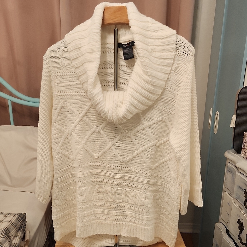 Women's Cream Sweater with Cowl Neck